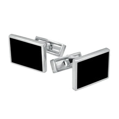 Sterling Silver Whitby Jet Twin Stone Oblong Cufflinks CL484