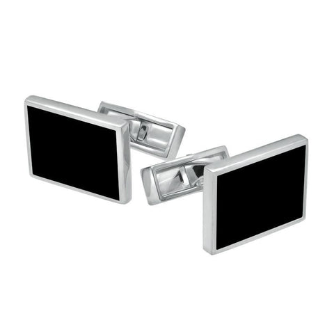Sterling Silver Whitby Jet Twin Stone Oblong Cufflinks CL484