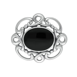 Sterling Silver Whitby Jet Twisted Rope Edge Brooch M120