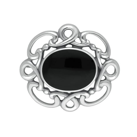 Sterling Silver Whitby Jet Twisted Rope Edge Brooch M120