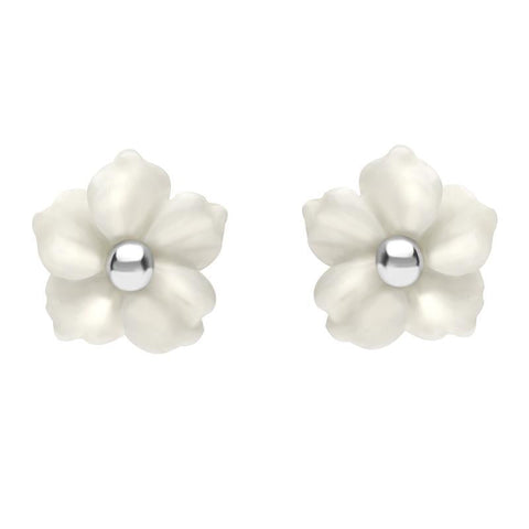 Sterling Silver White Agate Carnation Tuberose Stud Earrings, E2162