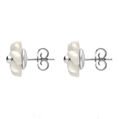 Sterling Silver White Agate Carnation Tuberose Stud Earrings, E2162