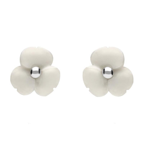 Sterling Silver White Agate Clover Tuberose Stud Earrings, E2159