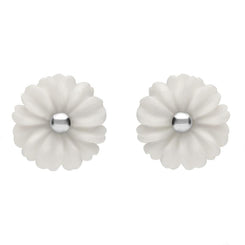 Sterling Silver White Agate Tuberose Daisy Stud Earrings E2161