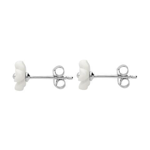 Sterling Silver White Agate Tuberose Pansy Stud Earrings, E2152.