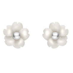 Sterling Silver White Agate Small Gypsophila Tuberose Stud Earrings, E2157