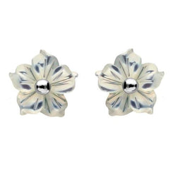 Sterling Silver White Mother of Pearl Tuberose Carnation Stud Earrings, E2162.