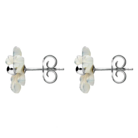 Sterling Silver White Mother of Pearl Tuberose Dahlia Stud Earrings, E2155.