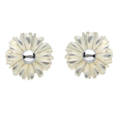Sterling Silver White Mother of Pearl Tuberose Daisy Stud Earrings, E2160.