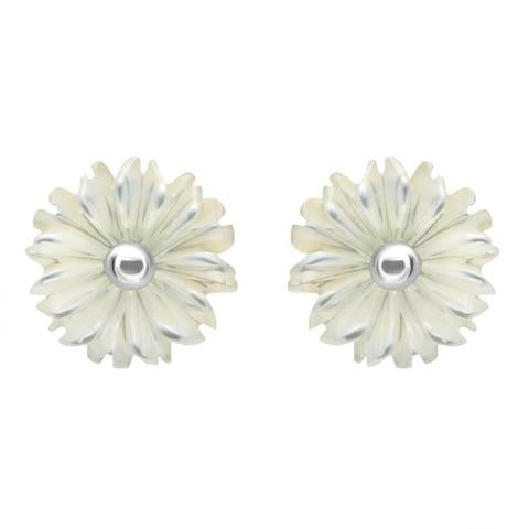 Sterling Silver White Mother of Pearl Tuberose Daisy Stud Earrings, E2161.