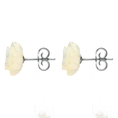 Sterling Silver White Mother of Pearl Tuberose Rose Stud Earrings, E2151.