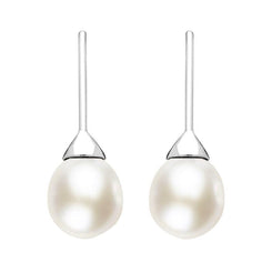 Sterling Silver White Pearl Hook Drop Earrings, E1359.