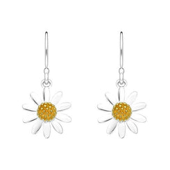 Sterling Silver Yellow Gold Vermeil Daisy Hook Earrings, E2484.