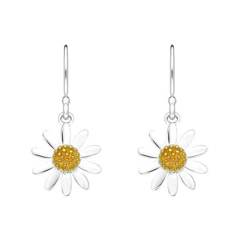Sterling Silver Yellow Gold Vermeil Daisy Hook Earrings, E2484.