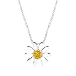Sterling Silver Yellow Gold Vermeil Daisy Necklace, N1048.