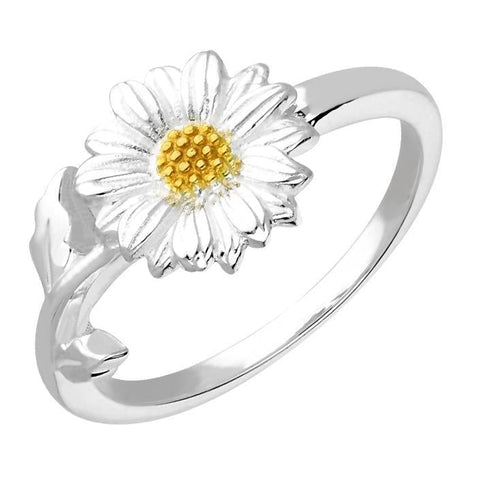 Sterling Silver Yellow Gold Vermeil Daisy Ring R1186