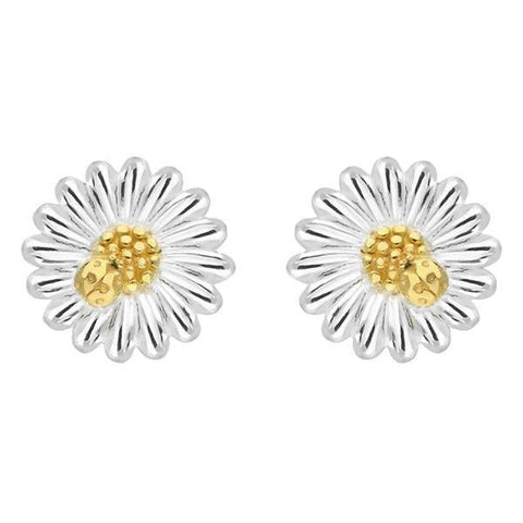 Sterling Silver Yellow Gold Vermeil Daisy Stud Earrings, E2478.