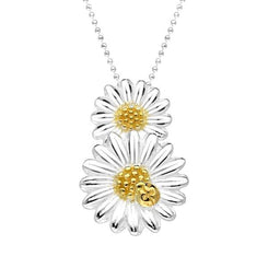 Sterling Silver Yellow Gold Vermeil Double Daisy Necklace, P3433C.