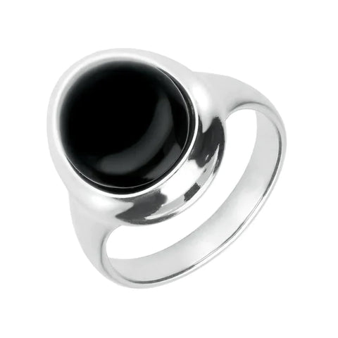 Sterling Silver Whitby Jet Oval Framed Ring R918