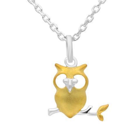 Sterling Silver Yellow Gold Owl Necklace, P3208C.