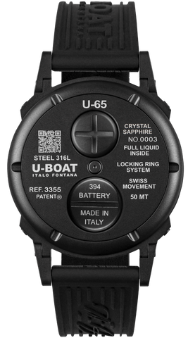 Black U-Boat watch with detailed text on a white background