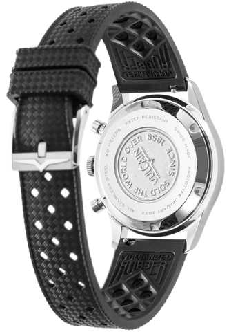 Vulcain Chronograph 38mm Black Silver Rubber Watch