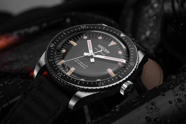 Vulcain Skindiver Black Leather Watch