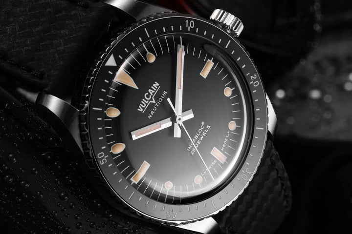 Vulcain Skindiver Black Leather Watch