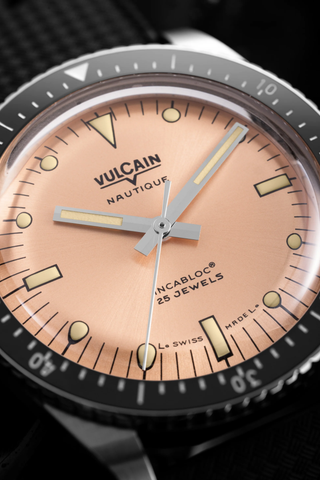 Vulcain Skindiver Nautique Salmon Black Leather Limited Edition Watch