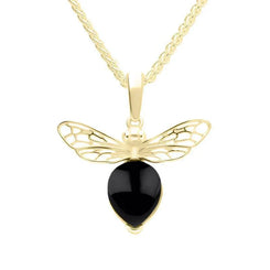 9ct Yellow Gold Small Whitby Jet Bee Necklace, P3341.