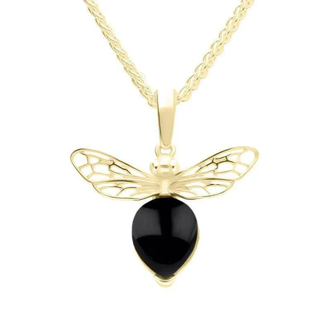 9ct Yellow Gold Small Whitby Jet Bee Necklace, P3341.