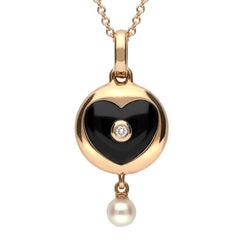 00145318 C W Sellors 18ct Rose Gold Whitby Jet And Diamond Heart in Circle Necklace, P3058.