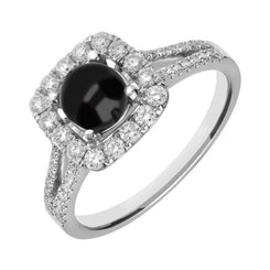 18ct White Gold Whitby Jet 0.53ct Diamond Cushion Split Shank Ring R897
