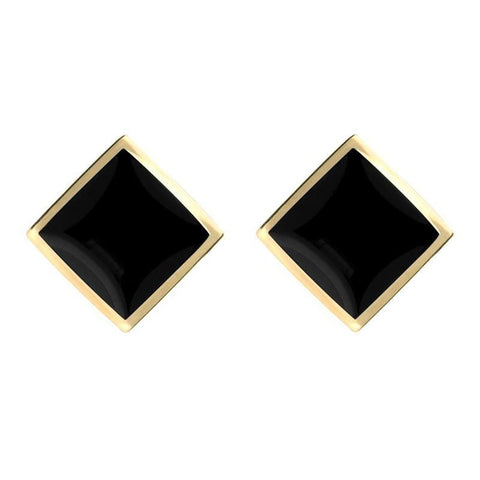 9ct Yellow Gold Whitby Jet Rhombus Earrings. E015.