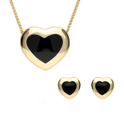 9ct Yellow Gold Whitby Jet Framed Heart Two Piece Set