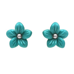 00147059 C W Sellors Sterling Silver Turquoise Large Tuberose Pansy Stud Earrings, E2153.