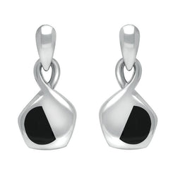00074260 C W Sellors Sterling Silver Whitby Jet Freeform Pentagon Drop Earrings. E345