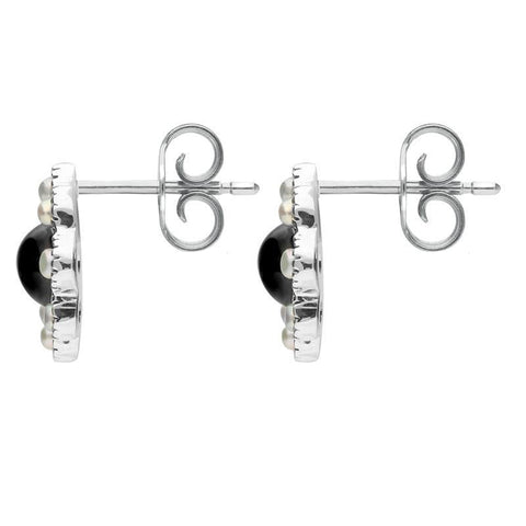 Sterling Silver Whitby Jet Pearl Round Bead Edge Two Piece Set