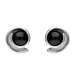 C W Sellors Silver And Whitby Jet Small Swirl Stud Earrings, E1576.