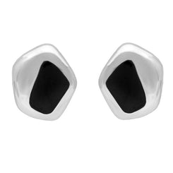 00069668 C W Sellors Sterling Silver Whitby Jet Freeform Pentagon Stud Earrings, E351.