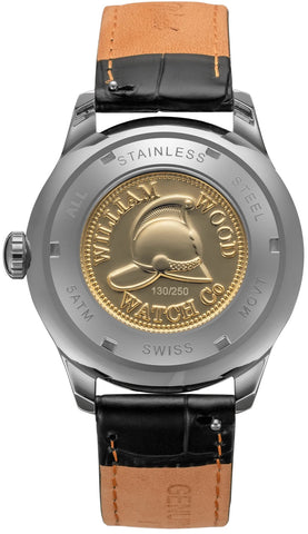 William Wood Chivalrous Gun Metal Black Leather Watch