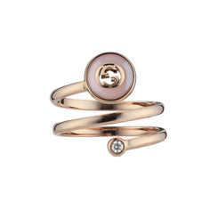 Gucci Interlocking G 18ct Rose Gold Diamond & Pink Opal Spiral Ring