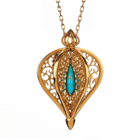 Yellow Gold Vermeil Turquoise Flore Filigree Small Necklace P2338C