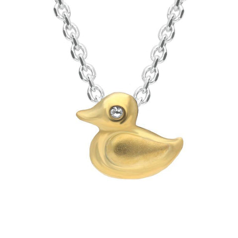 Yellow Gold Vermeil Cubic Zirconia Duck Necklace, P3202C.