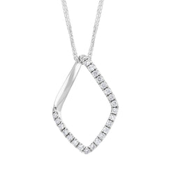18ct White 0.28ct Diamond Lozenge Shape Grain Pendant & Chain