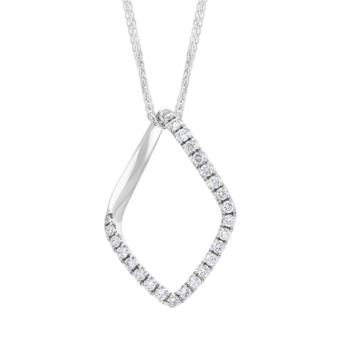 18ct White 0.28ct Diamond Lozenge Shape Grain Pendant & Chain