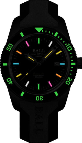 Ball Watch Company Engineer II Skindiver Heritage Manufacture Chronometer Limited Edition Watch with black dial, rubber strap, black pvd case