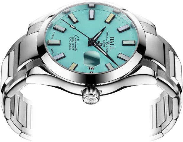 Ball Watch Company Engineer III Marvelight Chronometer Watch with blue dial, steel bracelet, steel case
