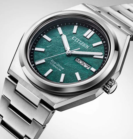 Citizen Super Titanium Zenshin Three Hands Textured Green Watch