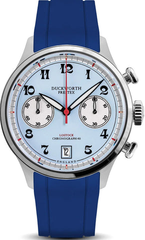 Duckworth Prestex Watch Lostock Blue 40mm Quartz Chronograph Rubber D547-03 DR